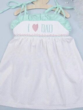 Girls Mint & White 'I ♥ Dad' Summer Polka Dot Dress